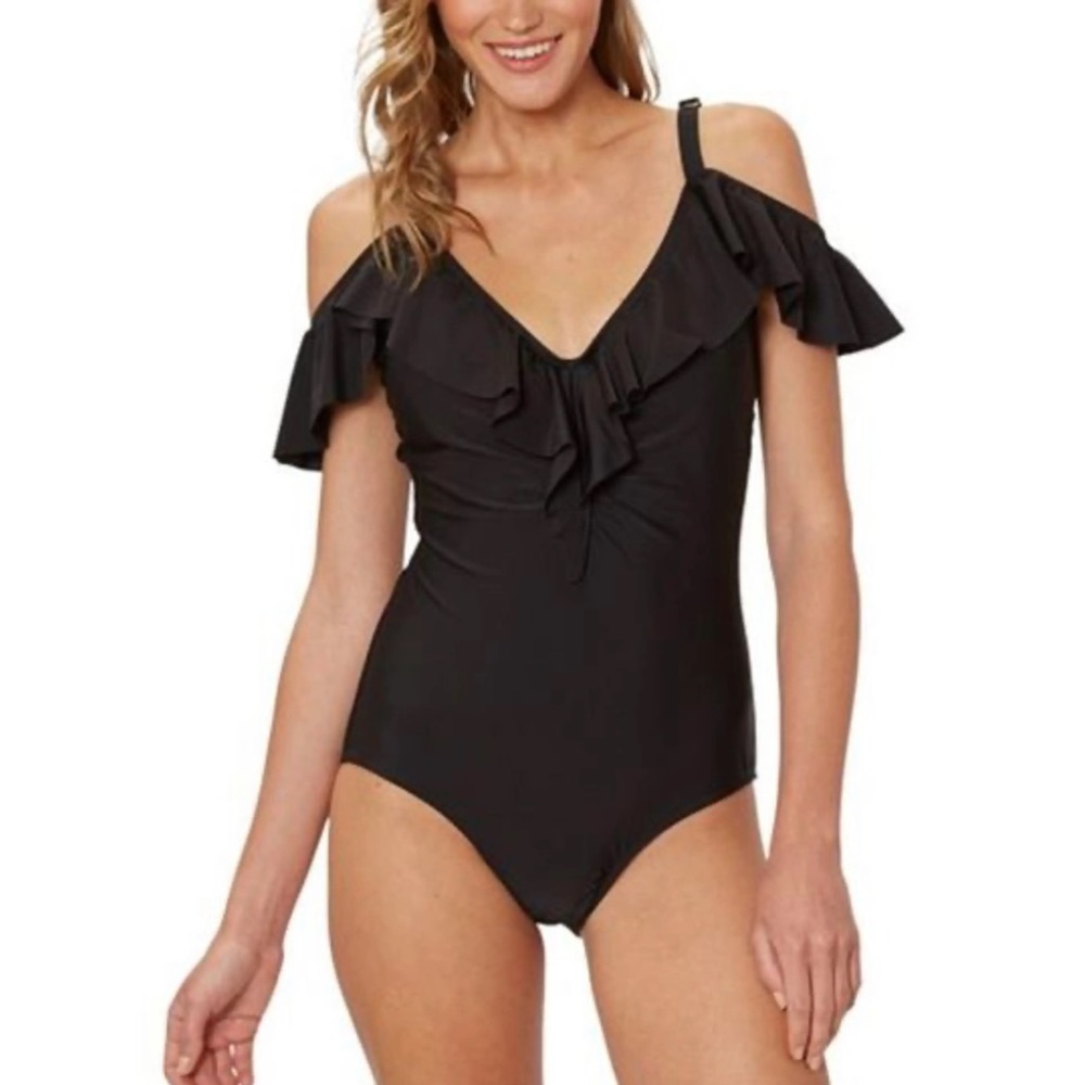MARILYN MONROE Brand Onepiece swimsuit Bathing Suit OFF SHOULDER black LARGE